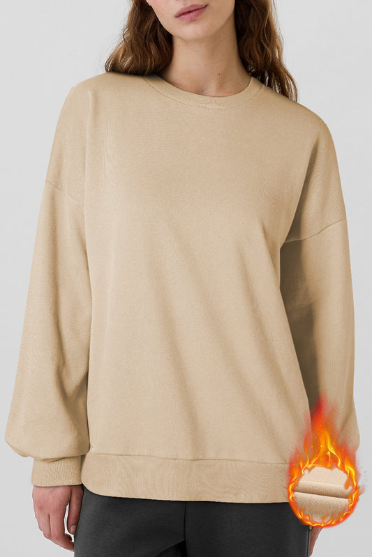 Apricot Solid Fleece Lined Drop Shoulder High Low Sweatshirt Sweatshirts & Hoodies JT's Designer Fashion