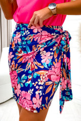 Blue Floral Print Lace-up High Waist Bodycon Mini Skirt Skirts & Petticoat JT's Designer Fashion