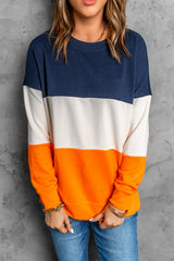 Colorblock Orange Contrast Stitching Sweatshirt with Slits Sweatshirts & Hoodies JT's Designer Fashion