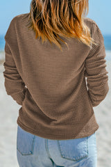 Dark Brown Waffle Knit Drop Shoulder Long Sleeve Top Long Sleeve Tops JT's Designer Fashion
