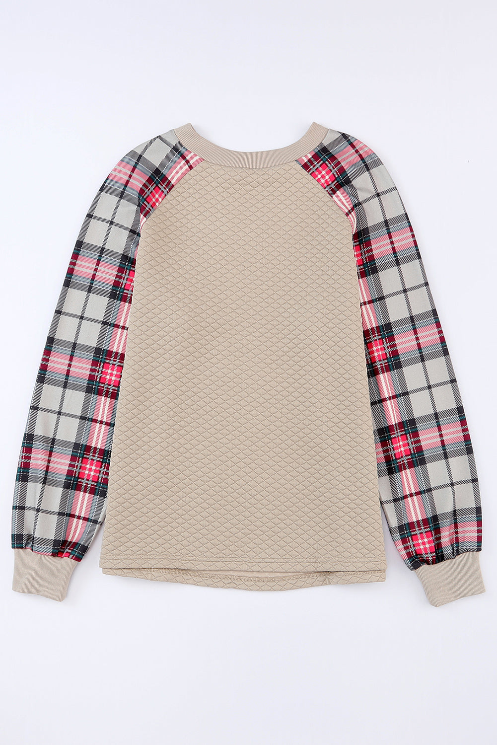 Apricot Plaid Raglan Sleeve Sweatshirt Sweatshirts & Hoodies JT's Designer Fashion