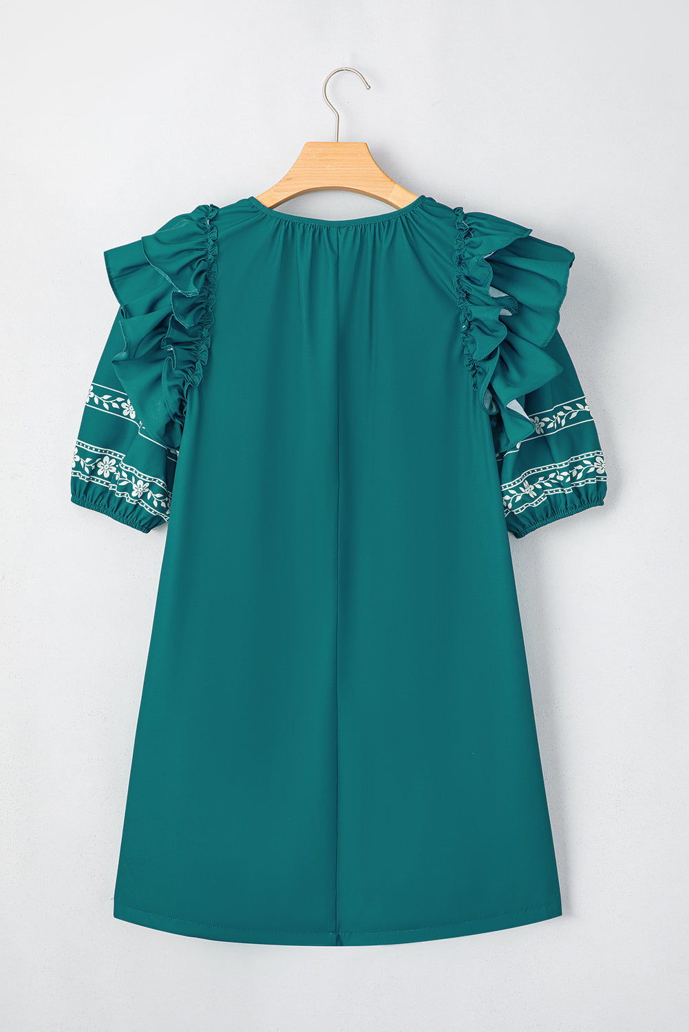 Skobeloff Boho Floral Ruffle Puff Sleeve Lace-up V Neck Mini Dress Floral Dresses JT's Designer Fashion