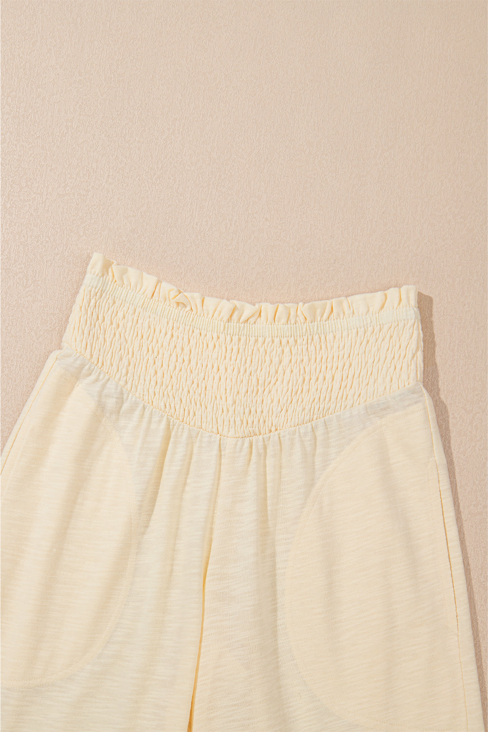 Beige Solid Color Tank Top and Smocked Waist Pants Set Pant Sets JT's Designer Fashion