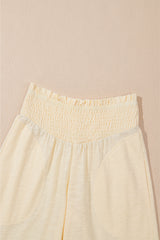 Beige Solid Color Tank Top and Smocked Waist Pants Set Pant Sets JT's Designer Fashion