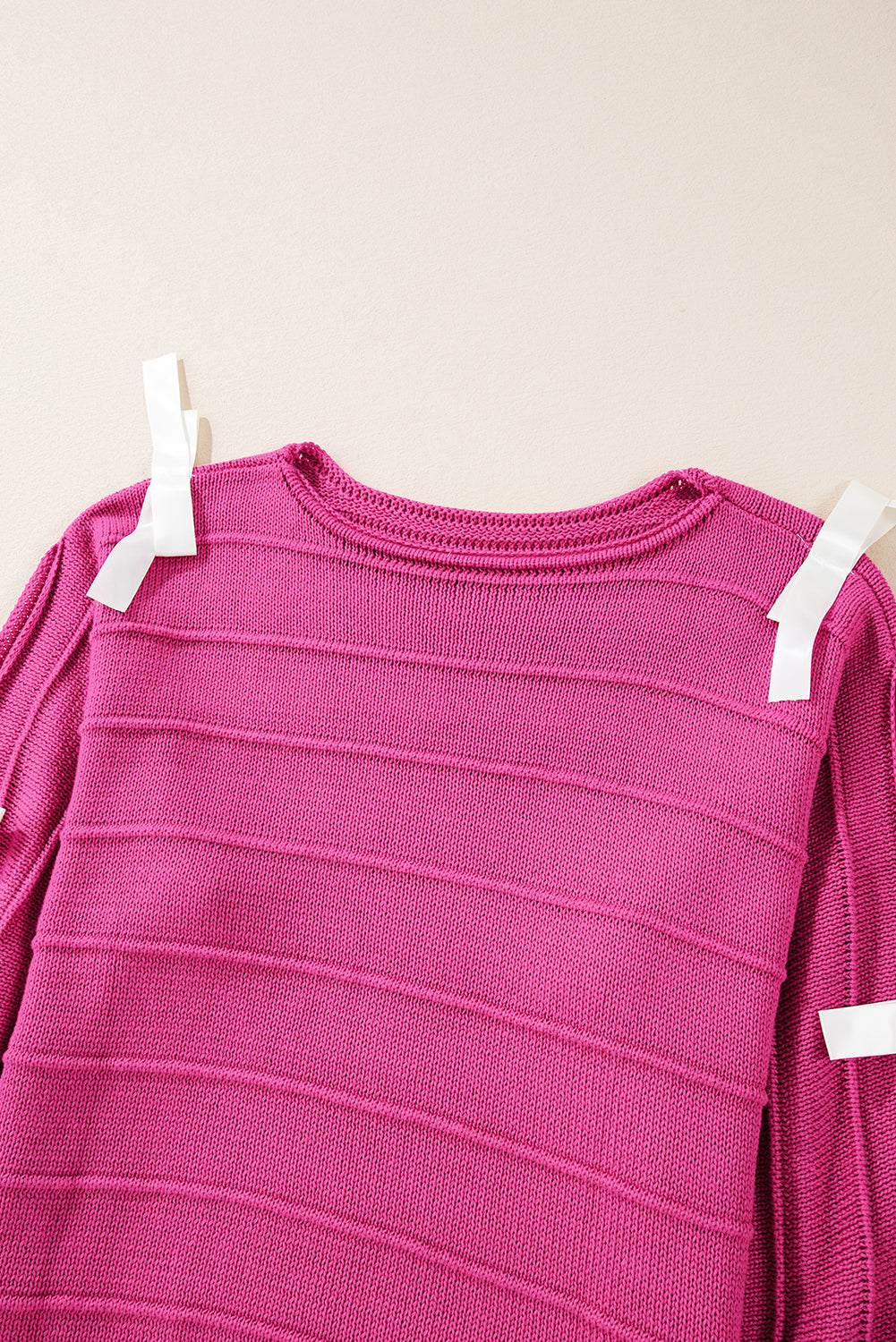 Rose Red Bow Knot Cut Out Round Neck Loose Sweater Sweaters JT's Designer Fashion