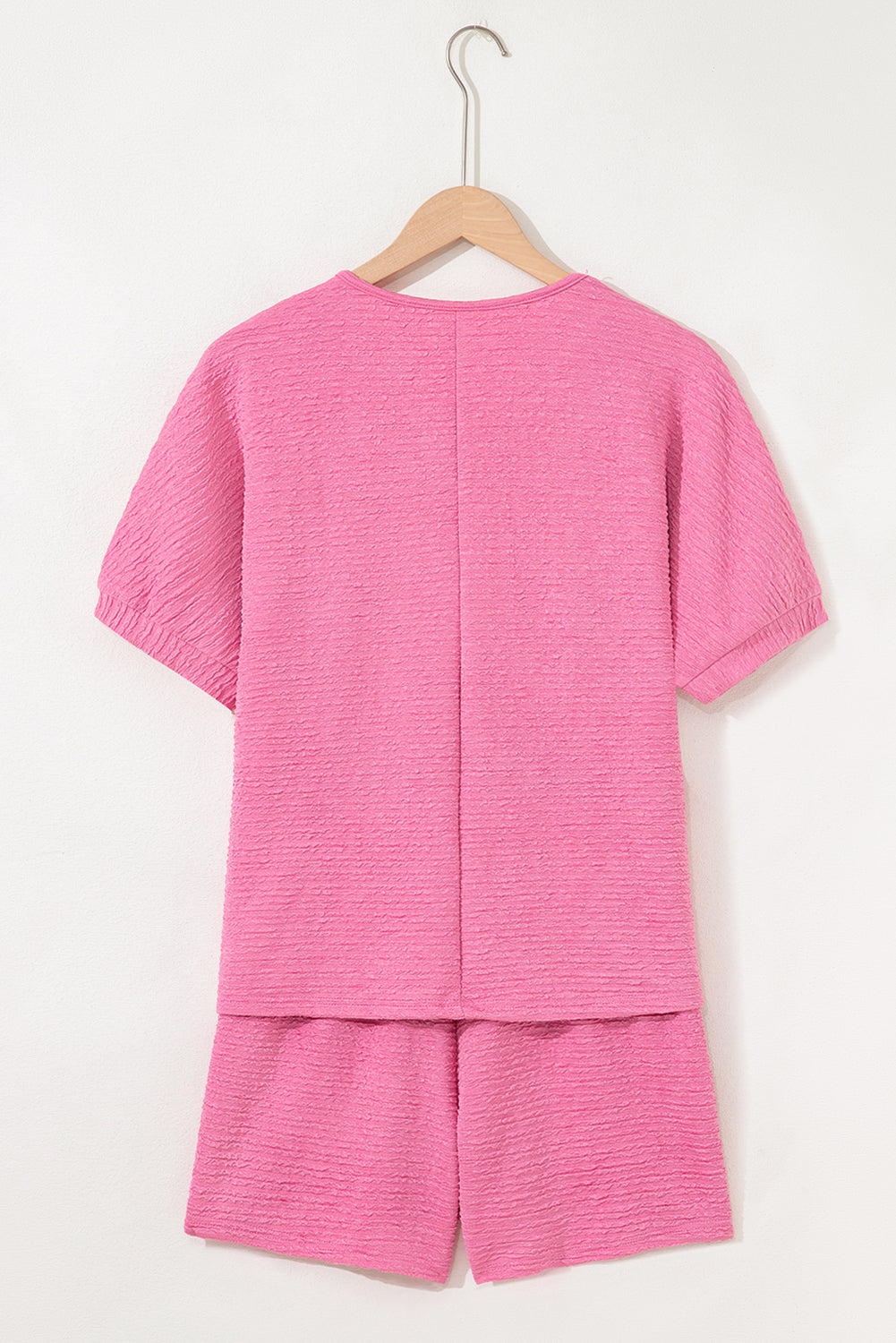 Pink Textured V Neck T Shirt and Shorts Set Short Sets JT's Designer Fashion