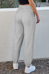 Light Grey Solid Color Fleece Lined Drawstring Waist Joggers Pants & Culotte JT's Designer Fashion