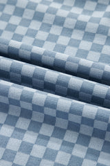 Sky Blue Checkerboard Long Sleeve Pullover and Shorts Set Short Sets JT's Designer Fashion