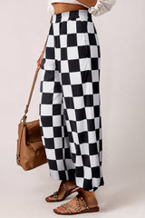 Black Checkerboard Elastic Waist Pocketed Joggers Pants & Culotte JT's Designer Fashion