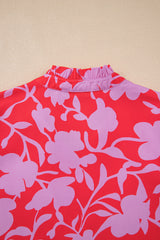 Red Floral Three Quarter Sleeves Ruffle Hem Mini Dress Mini Dresses JT's Designer Fashion