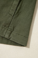 Moss Green Snap Button Zipper Tight Waist Collared Jacket Jackets JT's Designer Fashion