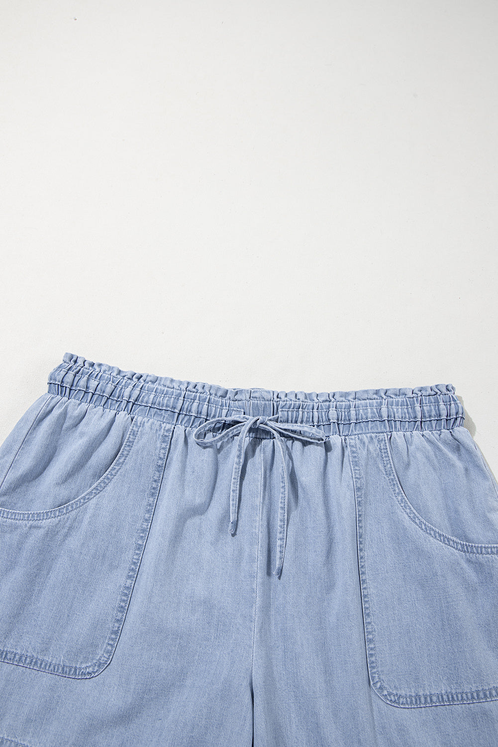 Beau Blue Pocketed Drawstring High Waist Plus Size Denim Shorts Plus Size Bottoms JT's Designer Fashion
