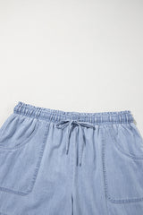 Beau Blue Pocketed Drawstring High Waist Plus Size Denim Shorts Plus Size Bottoms JT's Designer Fashion