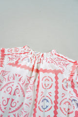 Desert Flower Vintage Print Smocked Poet Collar Billowy Blouson Sleeves Blouse Blouses & Shirts JT's Designer Fashion