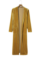 Yellow Velvet Open Front Pocketed Long Duster Sweaters & Cardigans JT's Designer Fashion