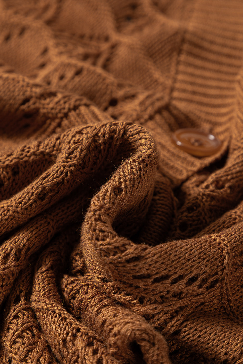 Brown Lightweight Buttoned Front Crochet Cardigan Cardigans JT's Designer Fashion
