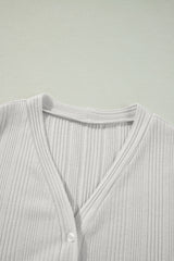 White Solid Color Ribbed Button up Tunic Cardigan Cardigans JT's Designer Fashion