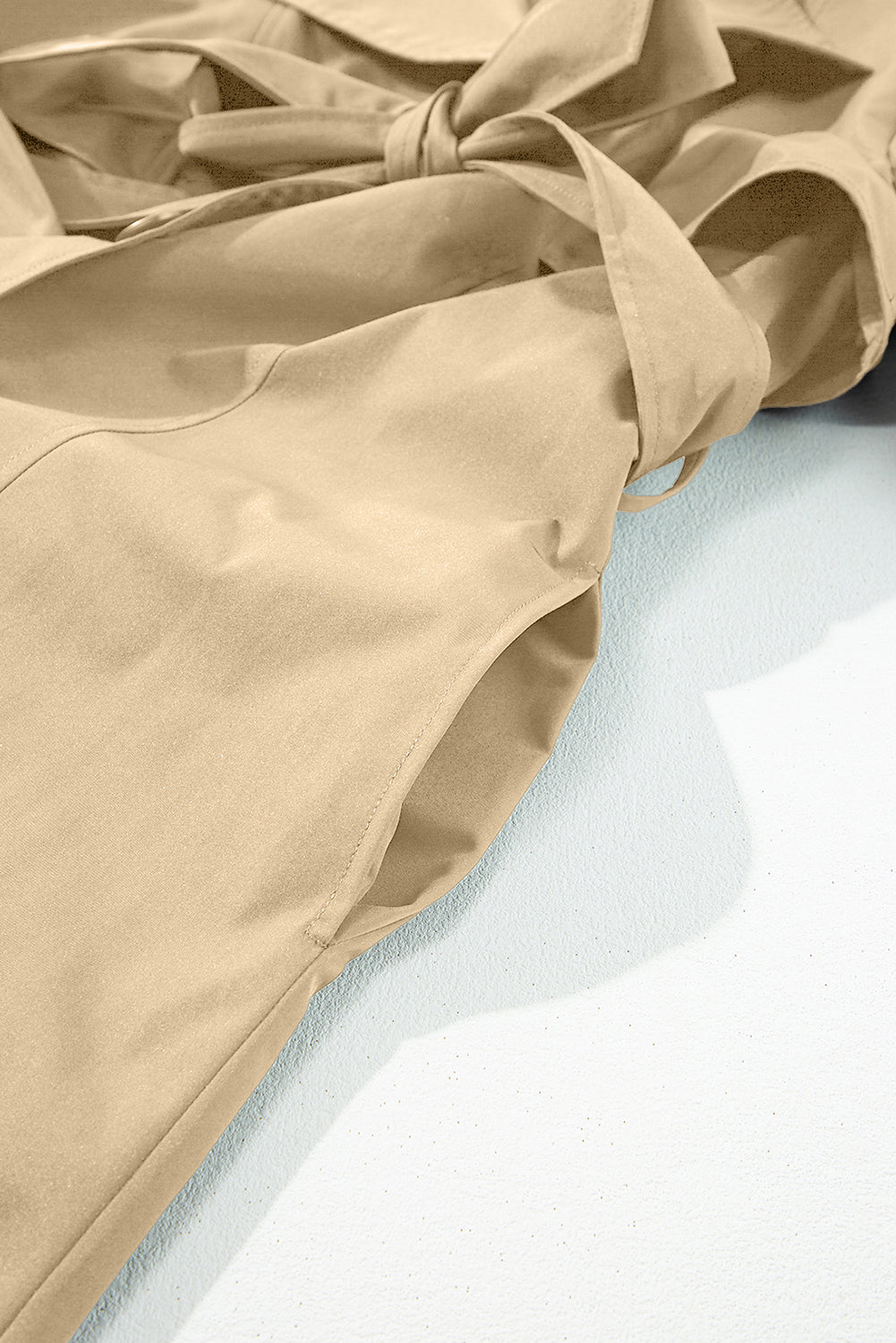 Pale Khaki Solid Color Lapel Collar Waist Tie Wind Coat Coats JT's Designer Fashion