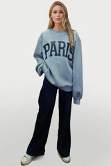 Basic Bae PARIS Round Neck Long Sleeve Air Scuba Sweatshirt Graphic Sweatshirts JT's Designer Fashion