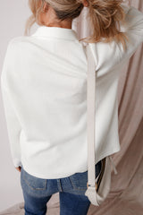 White Solid Color Corduroy Buttoned Long Sleeve Jacket Jackets JT's Designer Fashion
