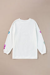 White Valentines Slogan Heart Sequin Corded Baggy Sweatshirt Graphic Sweatshirts JT's Designer Fashion