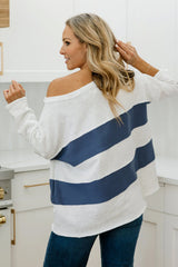 Sail Blue Colorblock Striped Patchwork Raw Seamed Sweatshirt Sweatshirts & Hoodies JT's Designer Fashion