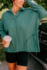 Evergreen Exposed Seam Collared Pocketed Loose Sweatshirt Sweatshirts & Hoodies JT's Designer Fashion
