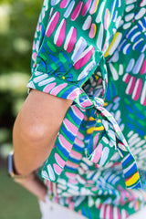 Green Abstract Print Knotted Short Sleeve Plus Size Blouse Plus Size Blouses & Shirts JT's Designer Fashion