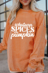 Orange Whatever Spices Your Pumpkin Graphic Corded Pullover Sweatshirt Graphic Sweatshirts JT's Designer Fashion