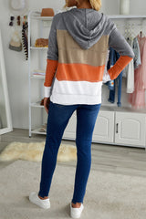 Gray Zipped Front Colorblock Hollow-out Knit Hoodie Sweatshirts & Hoodies JT's Designer Fashion