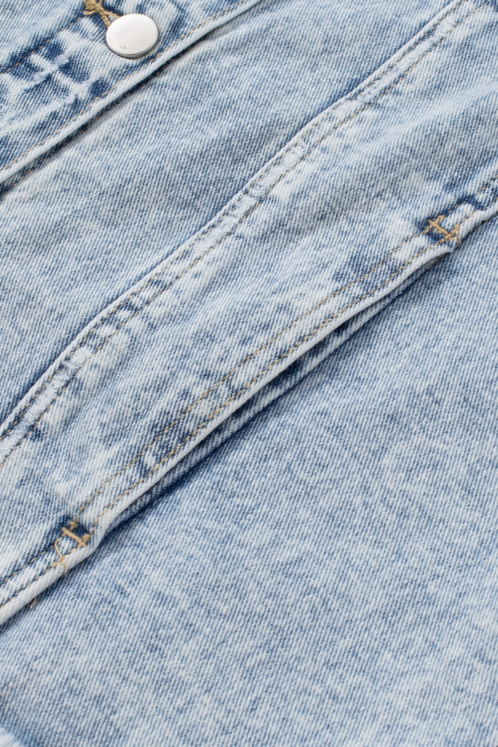 Sky Blue Lapel Distressed Raw Hem Buttons Denim Jacket Denim Jackets JT's Designer Fashion