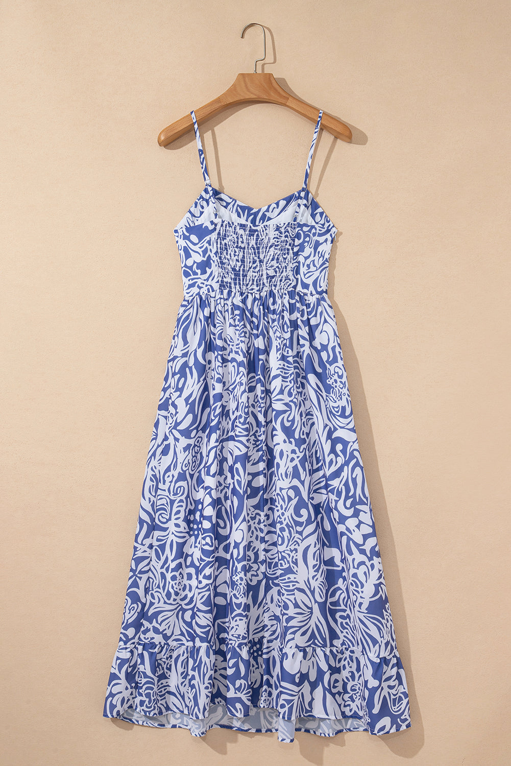 Sky Blue Floral Print Spaghetti Strap High Waist Maxi Dress Floral Dresses JT's Designer Fashion