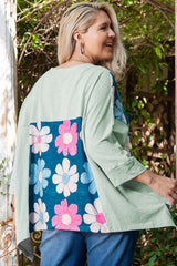 Green Plus Size Flower Patchwork High Low Top Plus Size Long Sleeve Tops JT's Designer Fashion