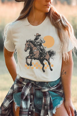 White Sunset Cowboy Print Western Fashion T Shirt Graphic Tees JT's Designer Fashion