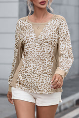 Leopard Print Crew Neck Long Sleeve Top Long Sleeve Tops JT's Designer Fashion