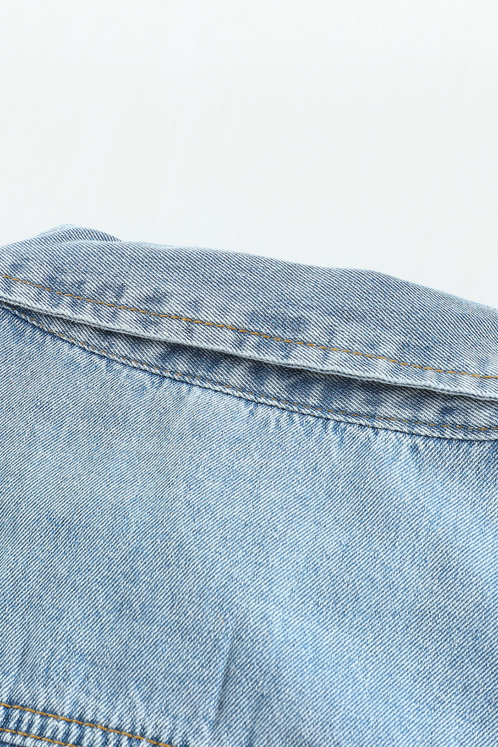 Sky Blue Pocket Raw Hem Buttoned Denim Jacket Denim Jackets JT's Designer Fashion