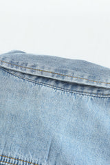 Sky Blue Pocket Raw Hem Buttoned Denim Jacket Denim Jackets JT's Designer Fashion