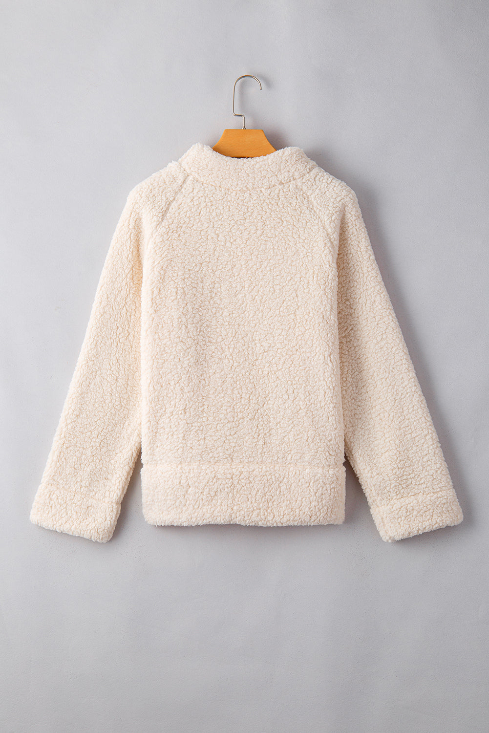 White Solid Fleece High Neck Drop Shoulder Pullover Sweatshirt Sweatshirts & Hoodies JT's Designer Fashion