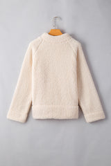 White Solid Fleece High Neck Drop Shoulder Pullover Sweatshirt Sweatshirts & Hoodies JT's Designer Fashion