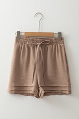 Straw Yellow Textured Tiered Edge High Waist Casual Shorts Casual Shorts JT's Designer Fashion