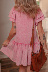Sachet Pink Mineral Wash Raw Edge Ruffle Mini Dress Mini Dresses JT's Designer Fashion