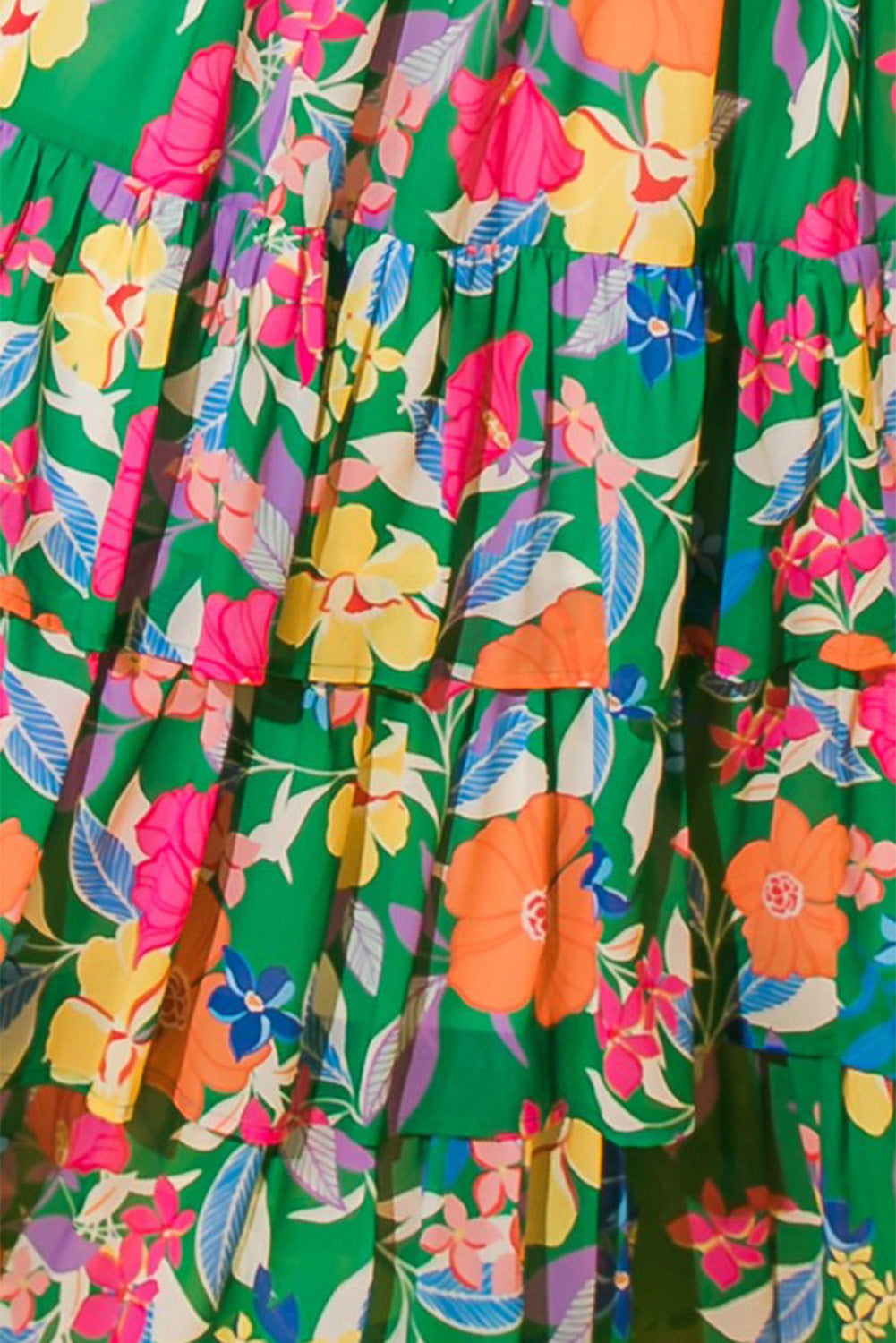 Green Floral Print Sleeveless Ruffle Tiered Maxi Dress Floral Dresses JT's Designer Fashion