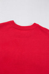 Fiery Red Tinsel Merry Letter Drop Shoulder Baggy Sweater Sweaters JT's Designer Fashion