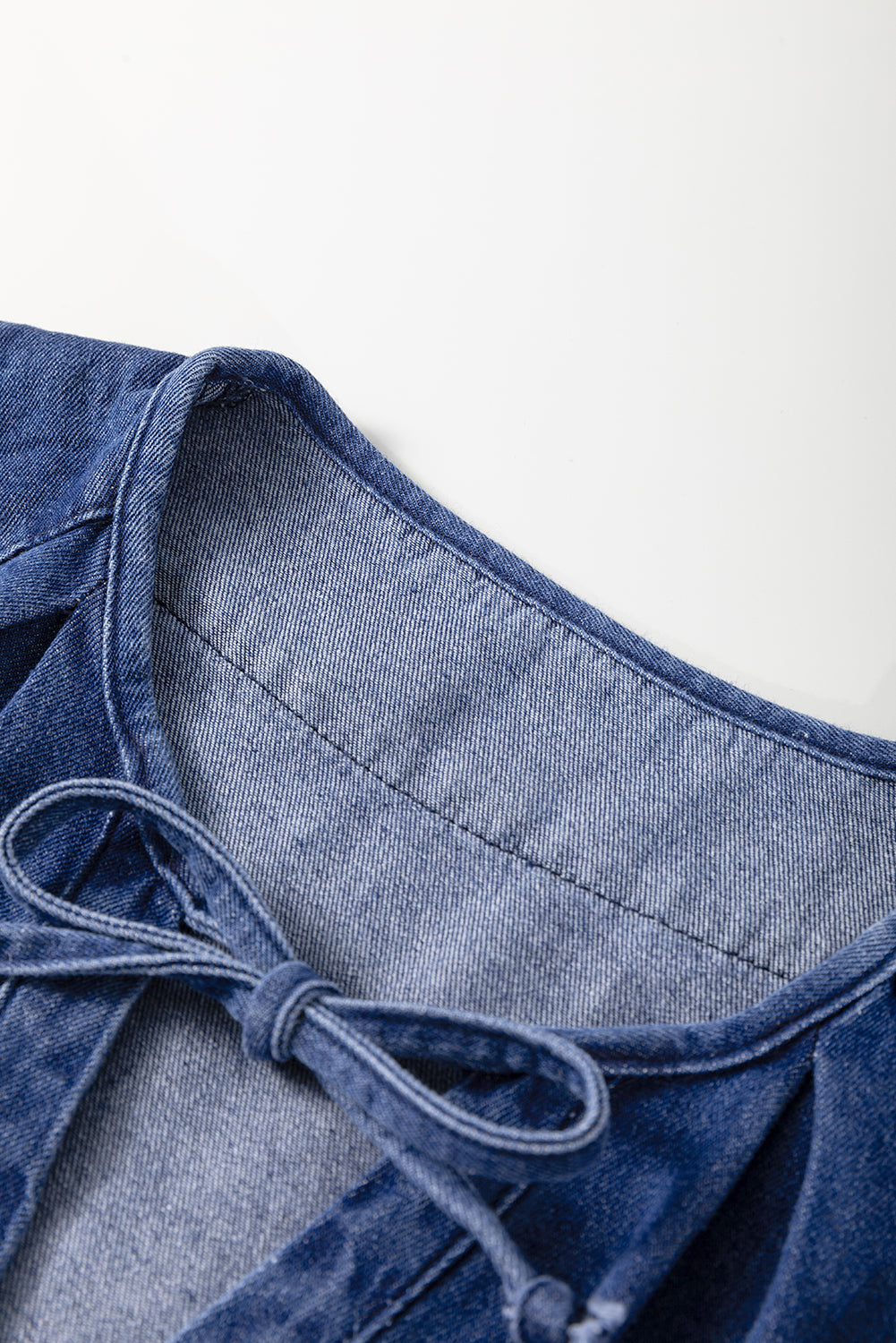 Blue Drawstring High Waist Puff Sleeve Denim Mini Dress Mini Dresses JT's Designer Fashion