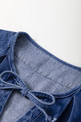 Blue Drawstring High Waist Puff Sleeve Denim Mini Dress Mini Dresses JT's Designer Fashion