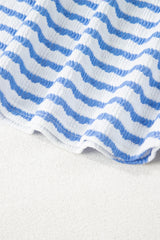 Sky Blue Stripe Knitted Short Sleeve Top and Drawstring Shorts Set Short Sets JT's Designer Fashion