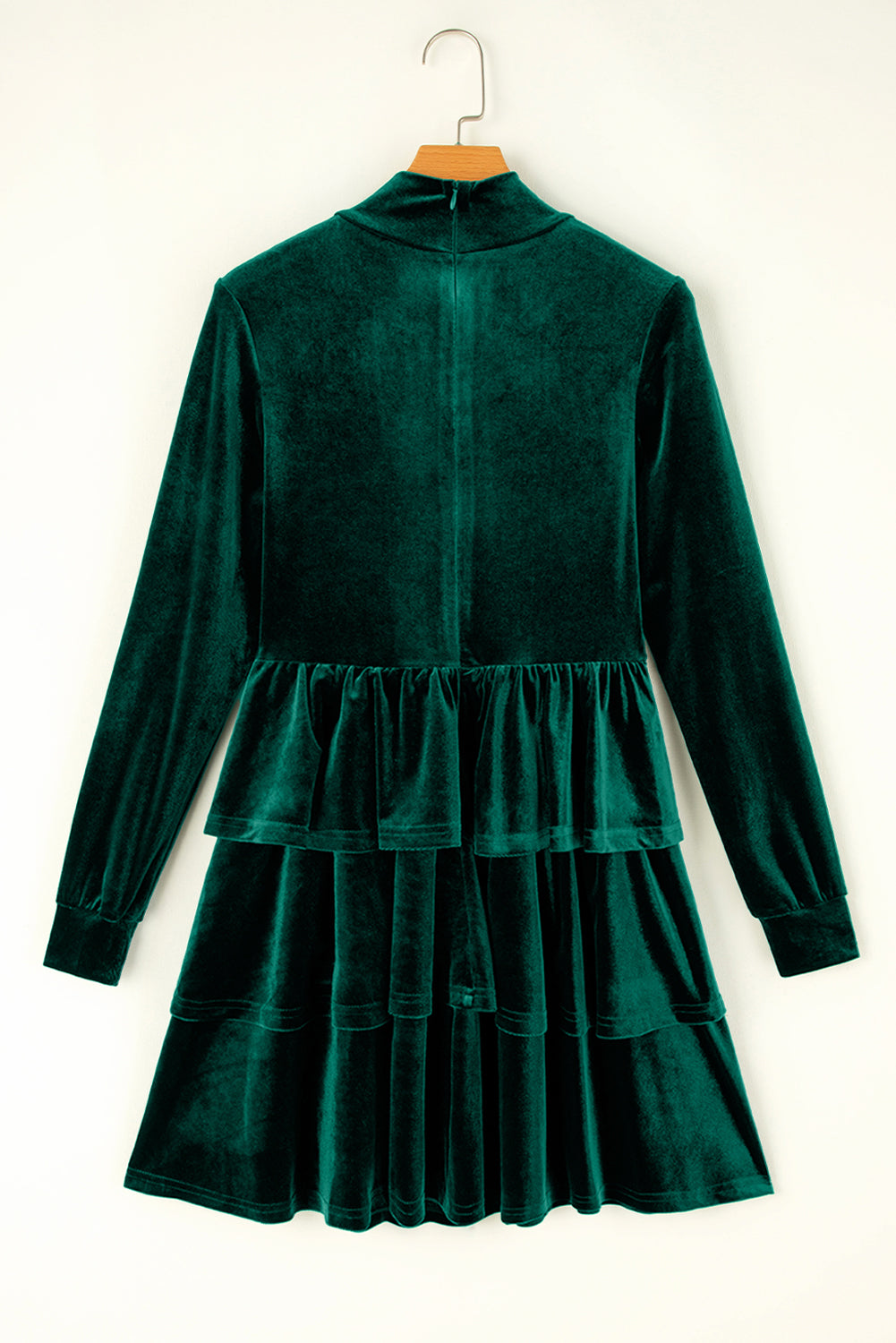 Evergreen Velvet High Neck Tiered Ruffle Mini Dress Mini Dresses JT's Designer Fashion
