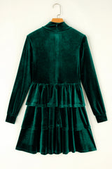 Evergreen Velvet High Neck Tiered Ruffle Mini Dress Mini Dresses JT's Designer Fashion
