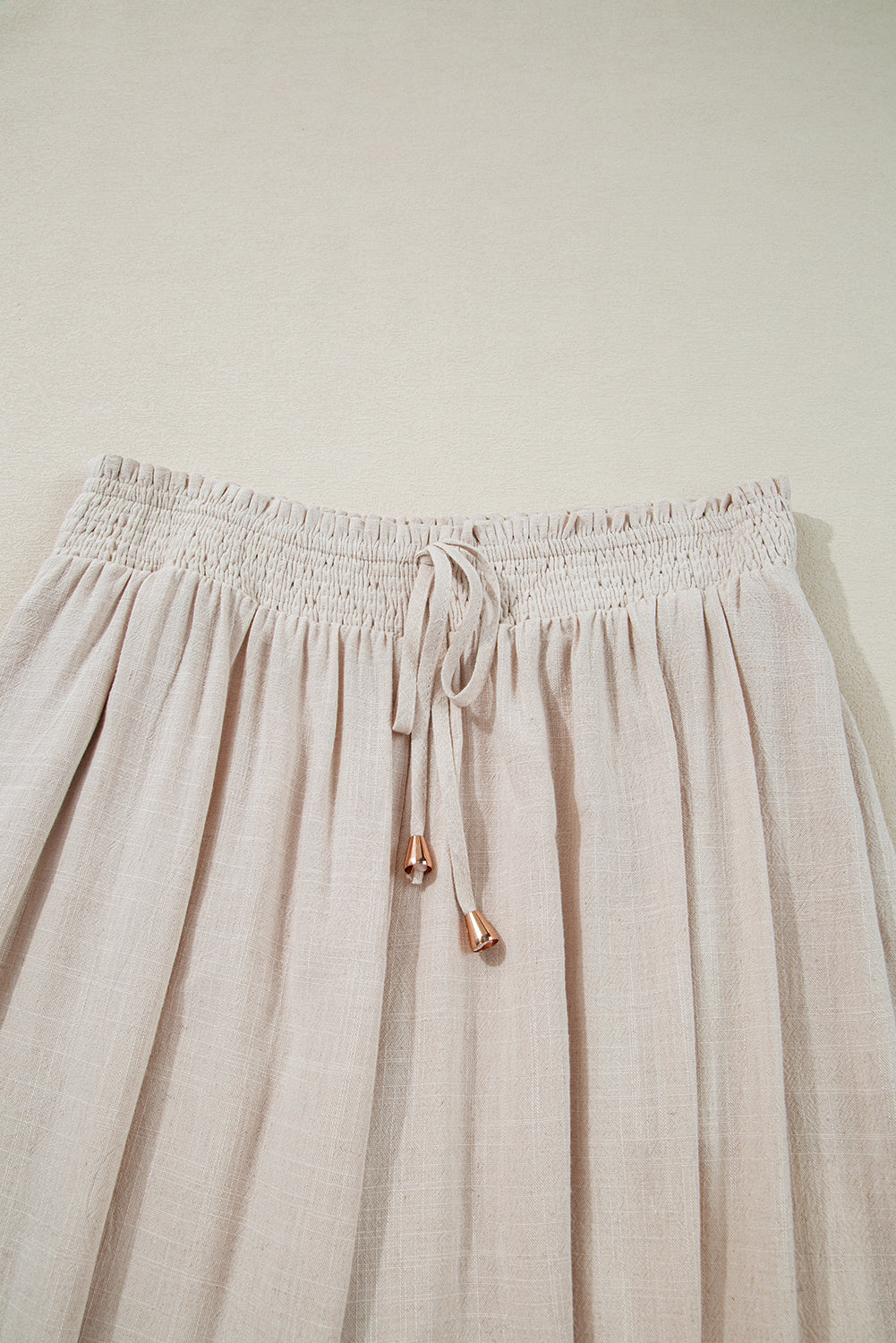 Beige Smocked High Waist Wide Leg Plus Size Pants Plus Size Bottoms JT's Designer Fashion