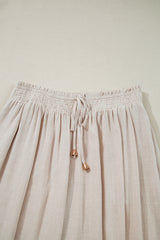 Beige Smocked High Waist Wide Leg Plus Size Pants Plus Size Bottoms JT's Designer Fashion